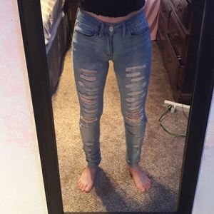 Low rise distressed skinny jeans